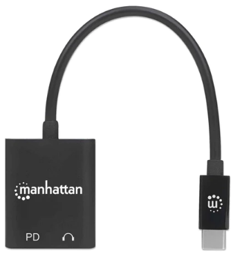 USB C/3,5mm Audio-Konverter mit PD Ladebuchse - USB Typ C-Stecker > 3,5mm Klinke Buchse + USB Typ C-Bu, 11cm, schwarz
