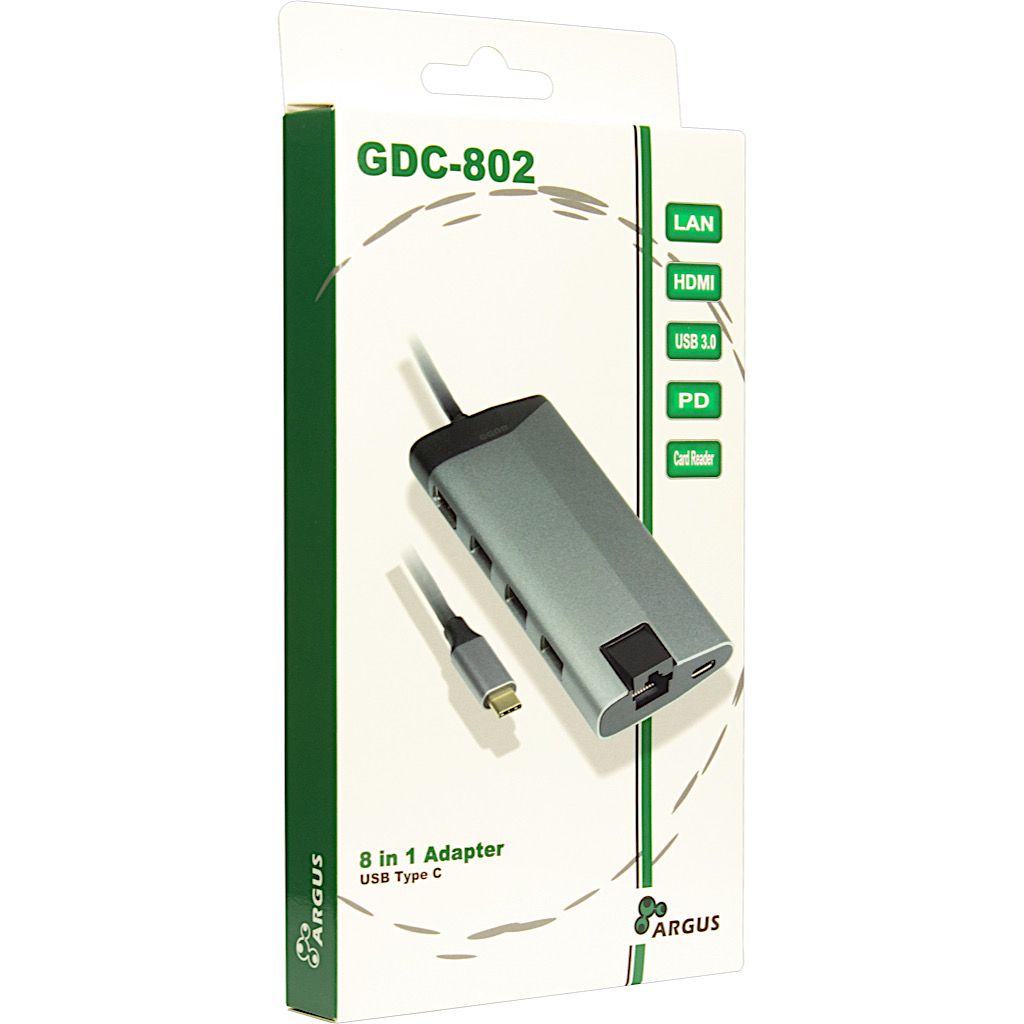 USB C Multiport-Adapter - USB 3.1 Typ C-Stecker > HDMI / USB / RJ45 / CR -Buchse, 30cm, silber
