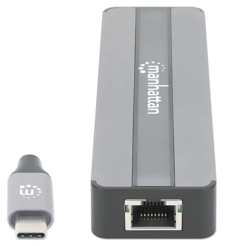 USB C Multiport-Adapter - USB 3.1 Typ C-Stecker > HDMI / 2xUSB-A / USB-C-PD / RJ45 / CR -Buchse, silber/schwarz