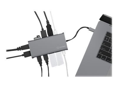USB C Multiport-Adapter - USB 3.1 Typ C-Stecker > 2xHDMI/ DP / 6xUSB / RJ45 / CR -Buchse, anthrazit