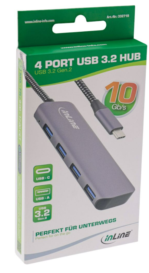 USB C Hub 4-Port - USB 3.2 Typ C-Stecker > 4x USB 3.0 A-Buchse, grau