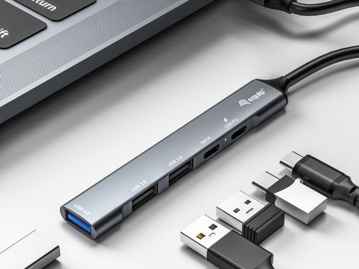 USB C Hub 5-Port - USB 3.1 Typ C-Stecker > 1x 3.0 / 2x 2.0 / 1x C3.0/PD-Buchse