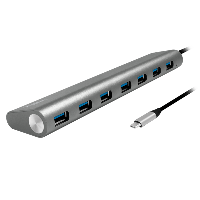 USB C Hub 7-Port - USB 3.1 Typ C-Stecker > 7x USB 3.0 A-Buchse, Alu-grau