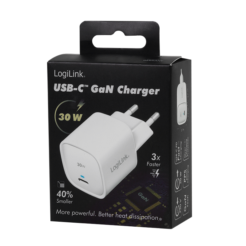 USB Lade-Adapter 230V auf 1x USB-C PD (30W), GaN, weiss