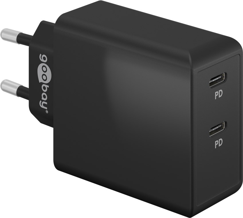 Dual USB Lade-Adapter 230V auf 2x USB-C PD (36W), schwarz