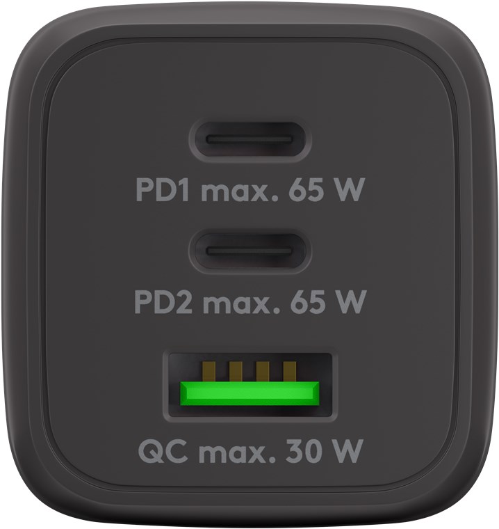 PD GaN Multiport-Schnellladegerät Nano (65 W) 2x USB-C PD und 1x USB-A QC 3.0, schwarz
