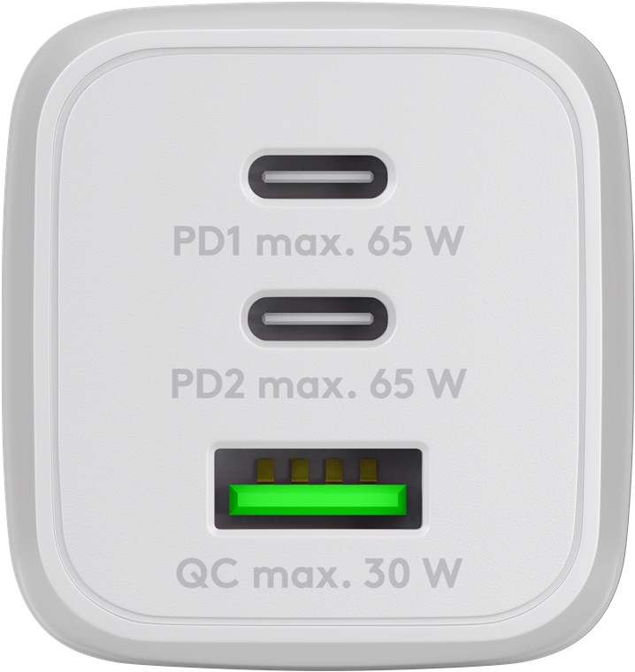 PD GaN Multiport-Schnellladegerät Nano (65 W) 2x USB-C PD und 1x USB-A QC 3.0, weiß