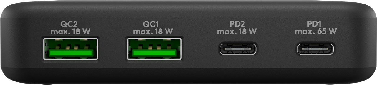 Quad USB Lade-Adapter 230V auf 2x USB-A + 2x USB-C Buchse 65 Watt, schwarz