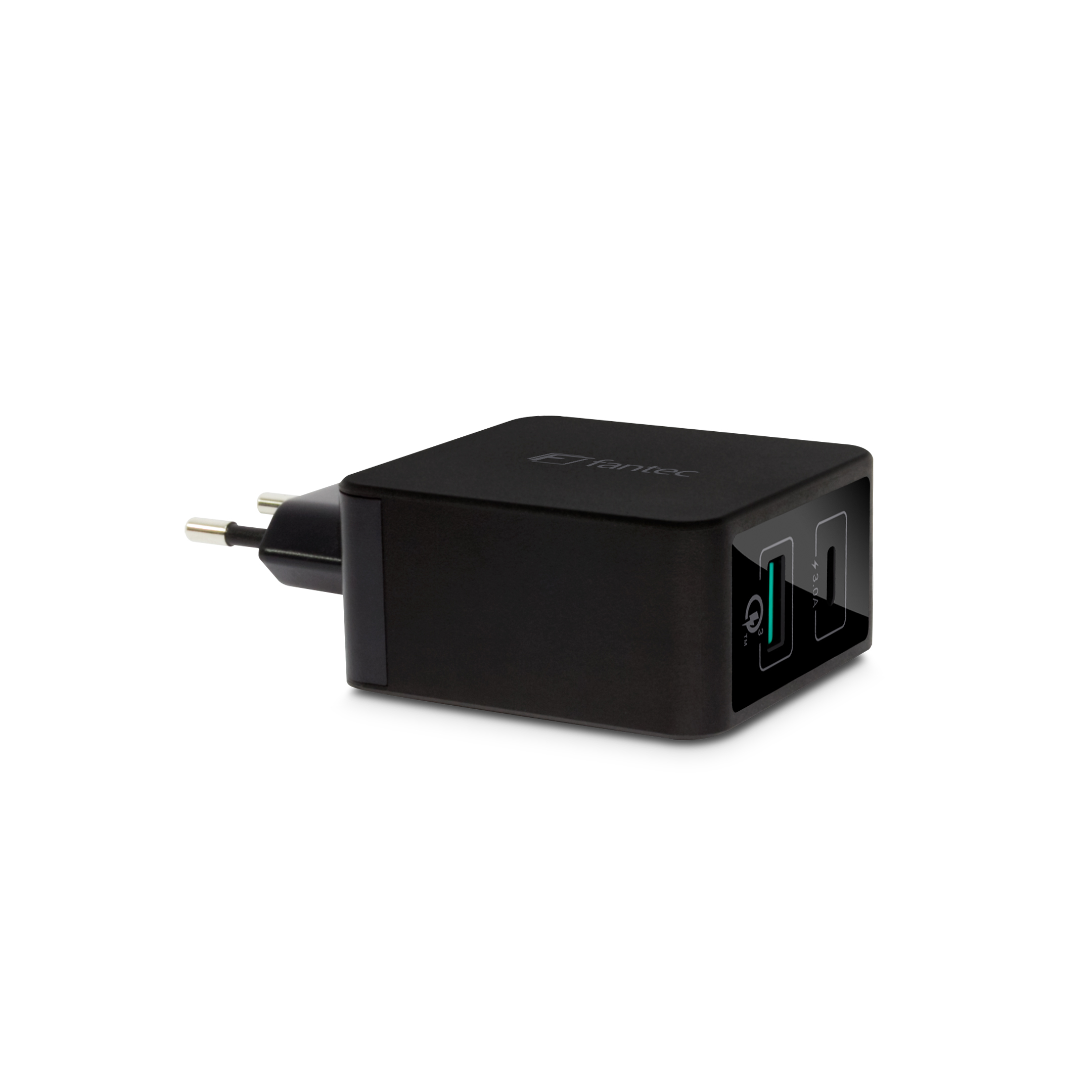 Fantec QC3-AC22 Quick Charge 3.0, USB-A + USB-C Buchse 33Watt, schwarz