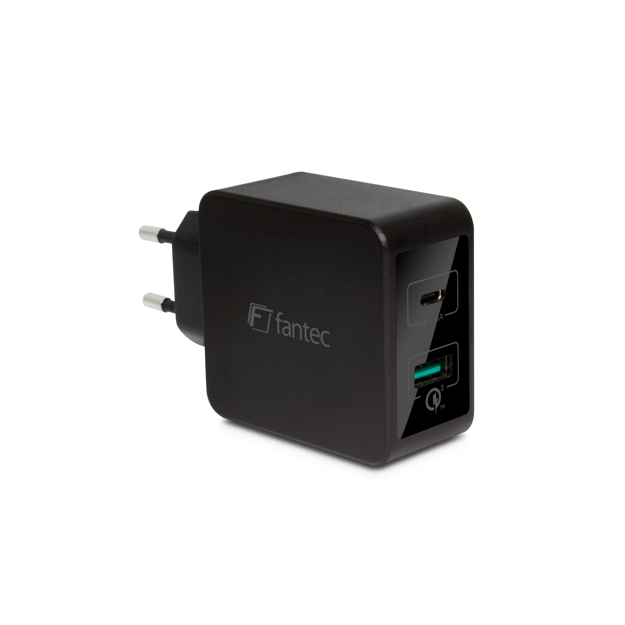 Fantec QC3-AC22 Quick Charge 3.0, USB-A + USB-C Buchse 33Watt, schwarz