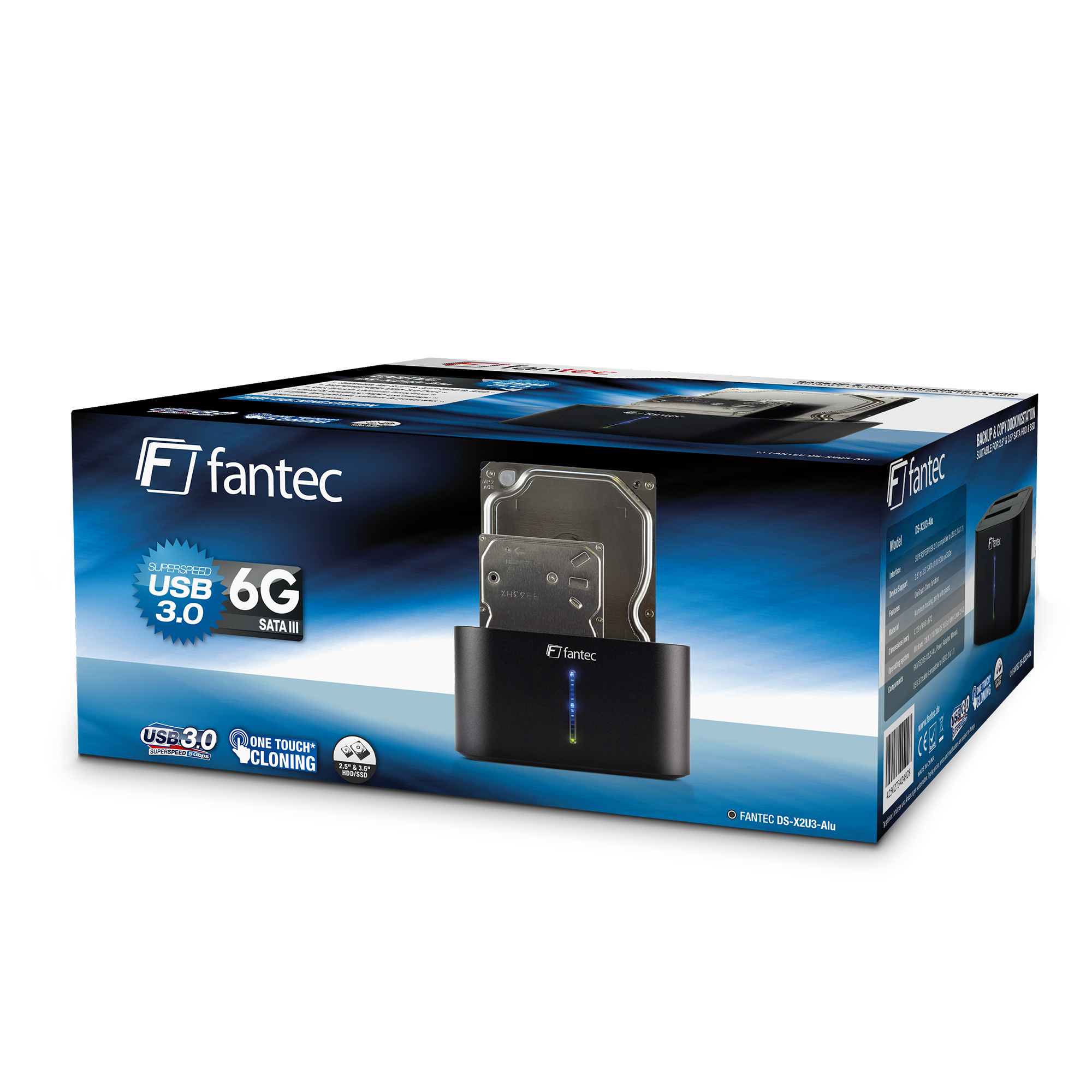 Fantec DS-X2U3-Alu 2x USB 3.0 Docking / Copy / Klon -Station 2.5" & 3.5" SATA HDD/SSD, schwarz