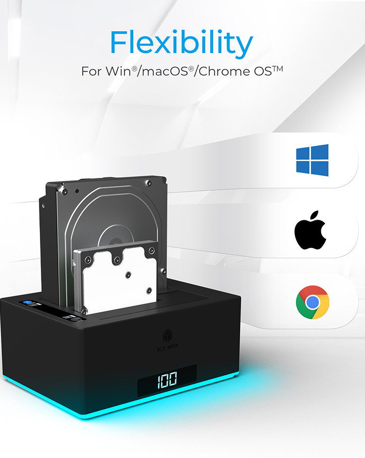 IcyBox Docking- & Klonstation  2,5" & 3,5" SATA, USB3.0 Type A + C