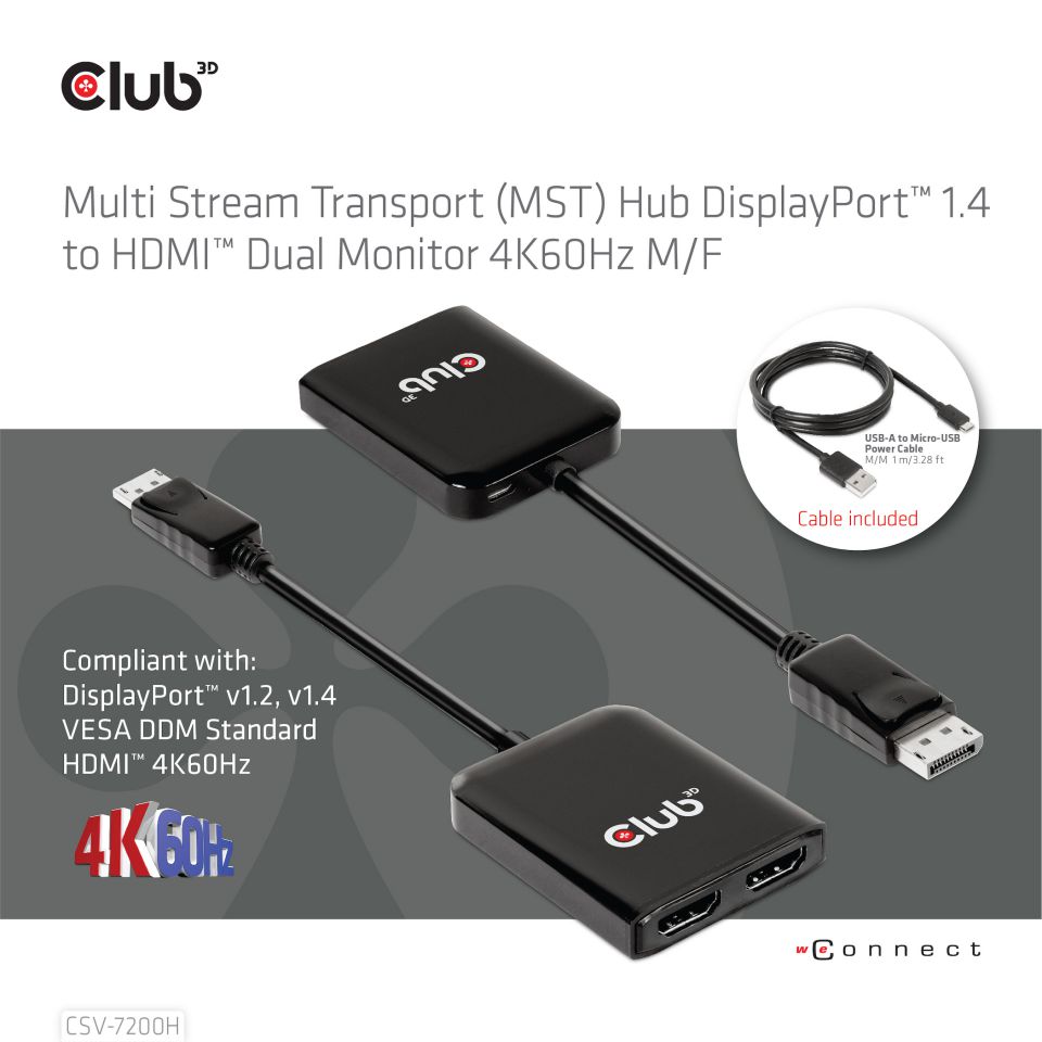 Club3D Multi Streaming Transport Hub / Splitter 1xDP /St ->2xHDMI /Bu
