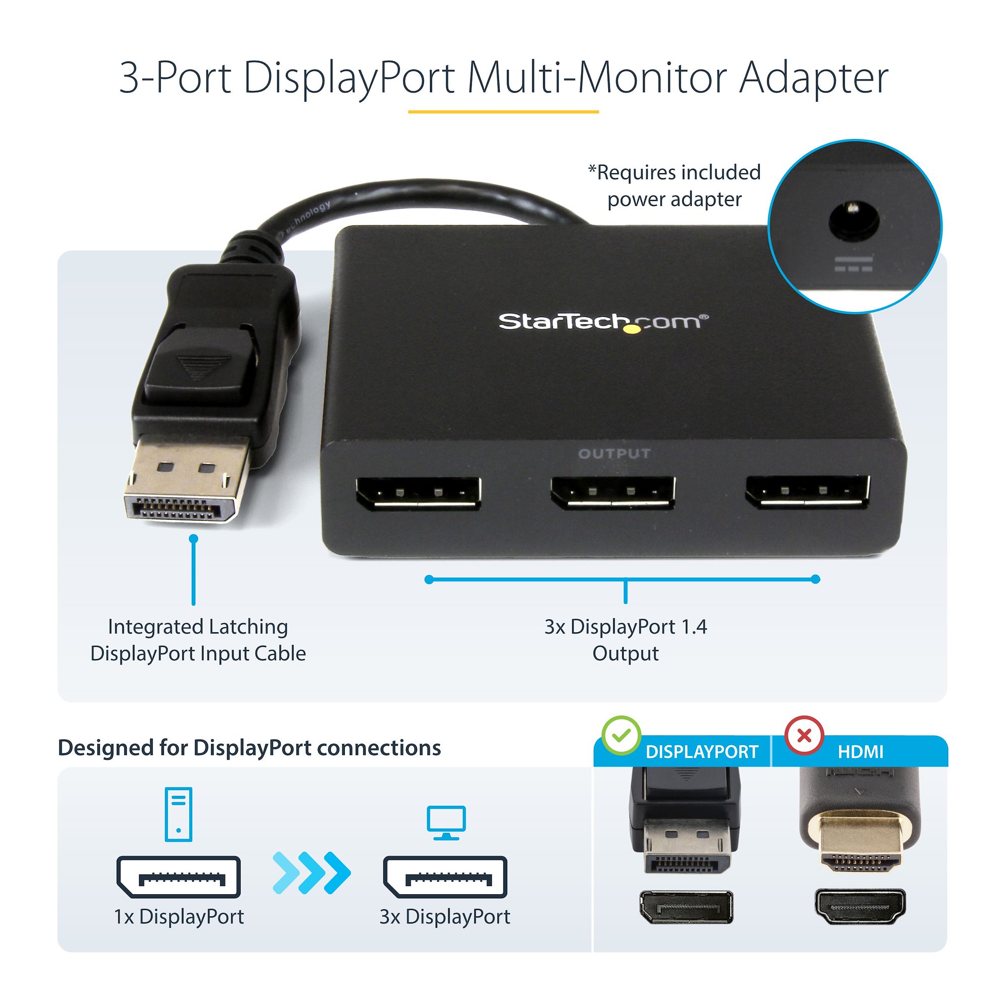 StarTech MSTDP123DP Multi Stream Transport Hub - DisplayPort­ 1.2 zu 3x DP Buchse