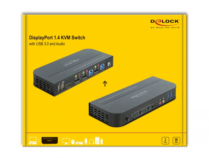DeLock 11482 KVM Switch 2PC/1xTFT DP 1.4 8K 30Hz mit USB 3 + Audio