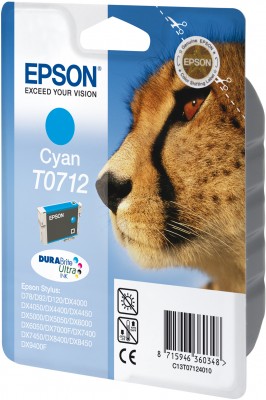 Epson T0712 Tintenpatrone (Gepard) für D78 D92 D120 DX4050 DX5000, DURABrite, cyan