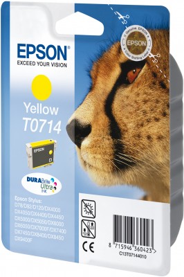 Epson T0714 Tintenpatrone (Gepard) für D78 D92 D120 DX4050 DX5000, DURABrite, gelb