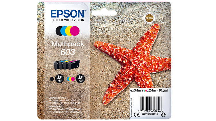 Epson 603 Multipack Tinte (Seestern) für Expression Home XP + WF 28xx, DURABrite schwarz, cyan, magenta + gelb