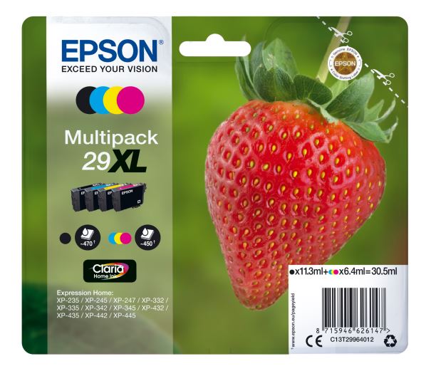 Epson 29XL Multipack Tinte (Erdbeere), schwarz/cyan/magenta/gelb, 30,5ml / 450 Seiten