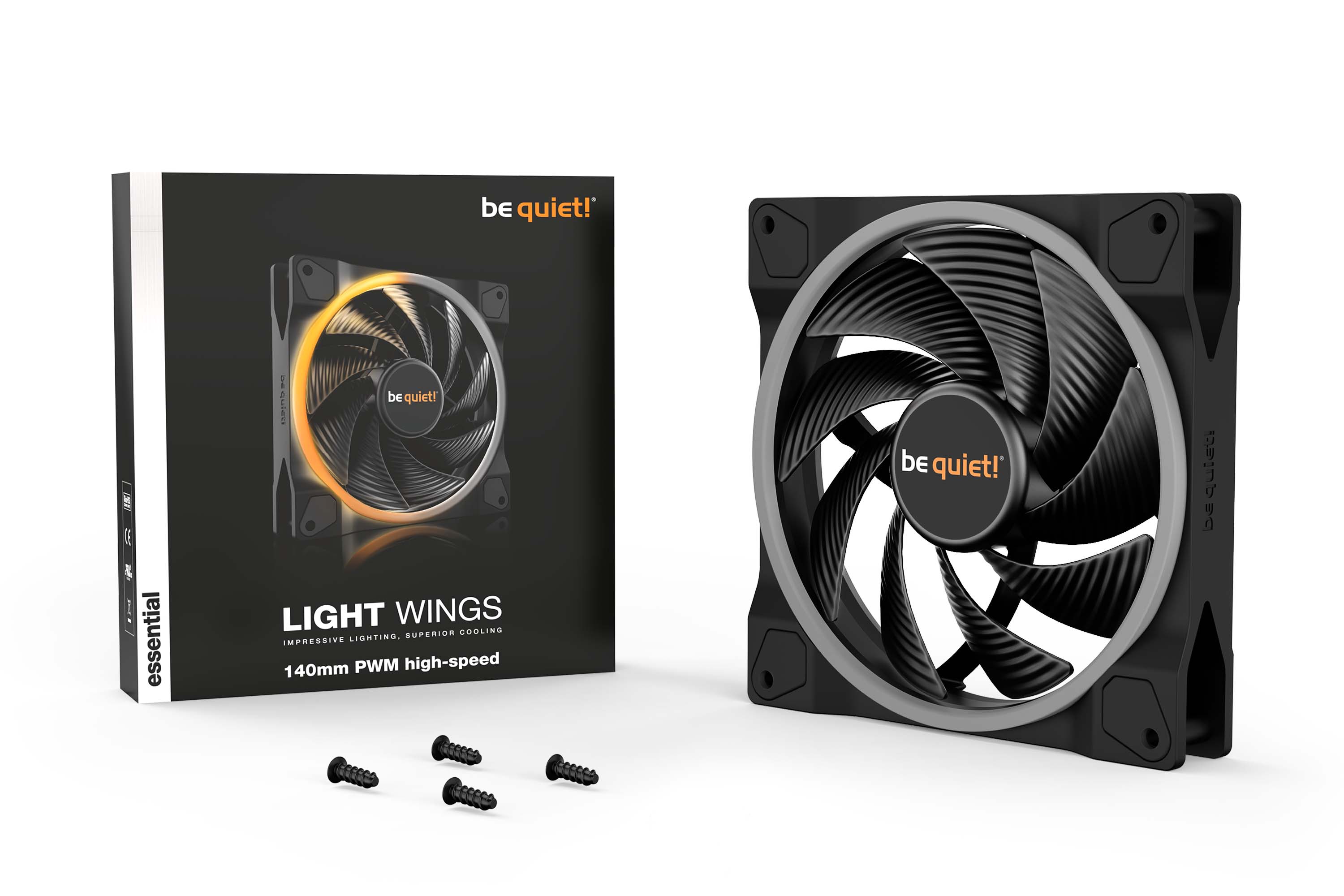 BeQuiet Light Wings ARGB PWM high-speed PC-Lüfter 140x140x25mm  4-pol. PWM-Stecker, schwarz