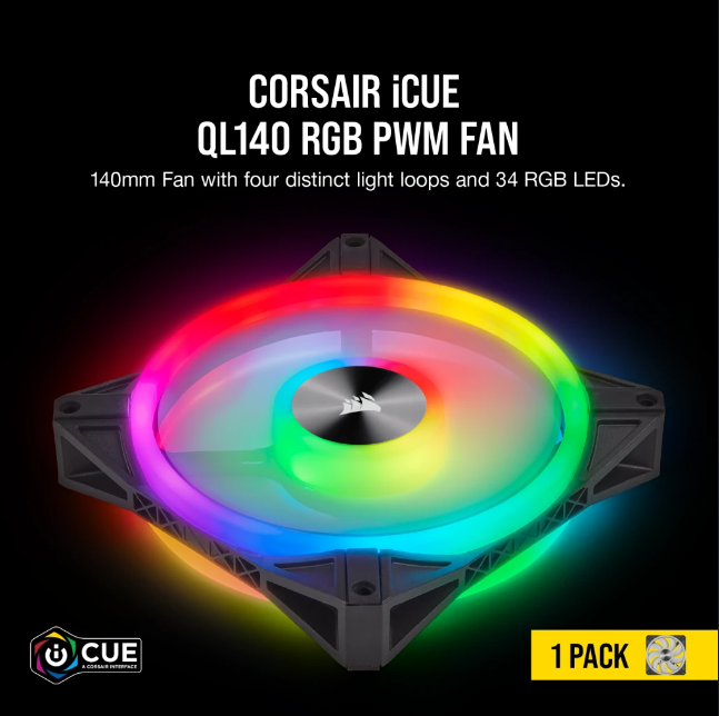 Corsair iCUE QL140 RGB PWM Lüfter - 140mm, schwarz