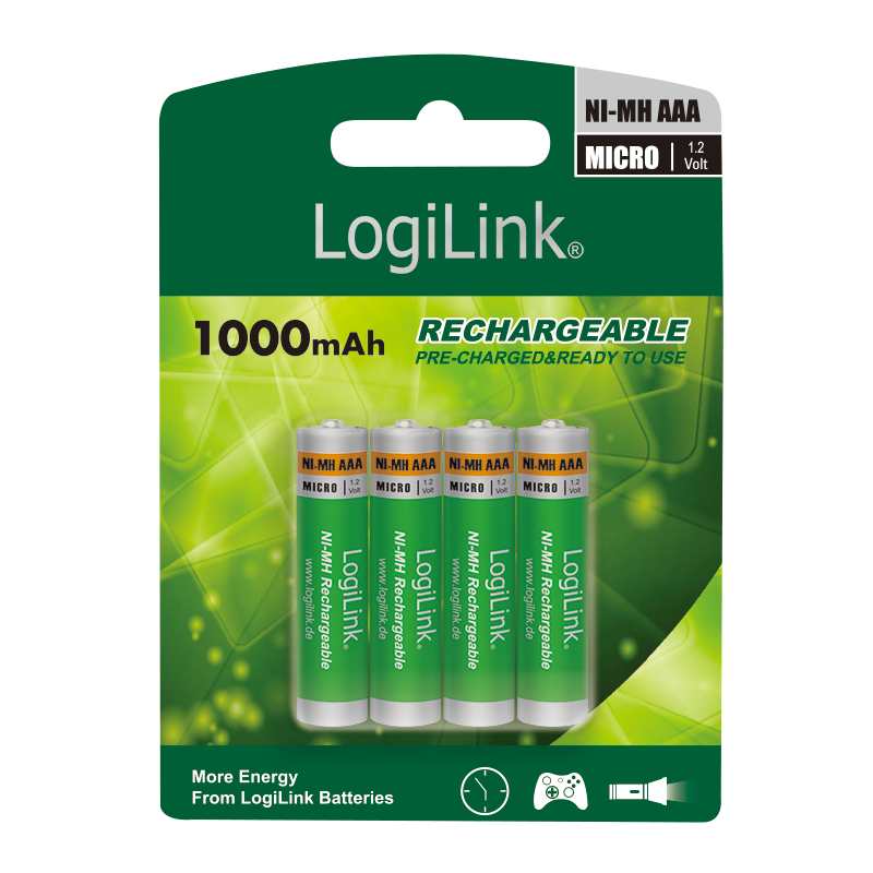 Akku  4x LogiLink LR03RB4 NiMH AAA Microzelle  1.2 Volt / 1000 mAH, 4er Pack