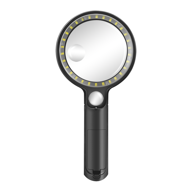 Lupe / Vergrößerungsglas mit Licht, 5-, 13- und 20-facher Vergrößerung, schwarz