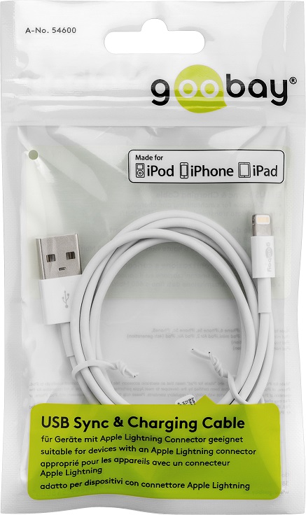 USB-A Daten- & Ladekabel für Apple mit Lightning Connector z.B. iPhone X, 2m, silber