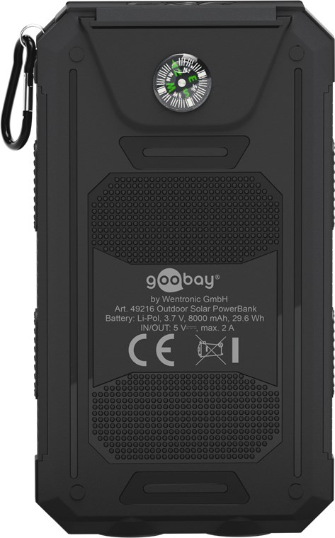 Mobile Powerbank 8.000 mAh 2x USB-A, Outdoor, Solarpanel und Taschenlampenfunktion